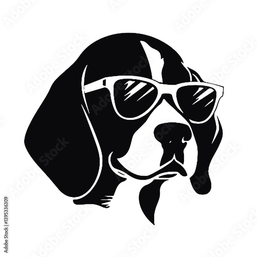 Beagle dog with Glasses vector black silhouette print design
