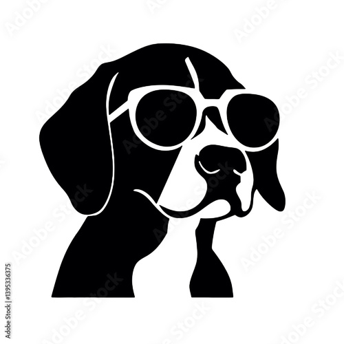 Beagle dog with Glasses vector black silhouette print design