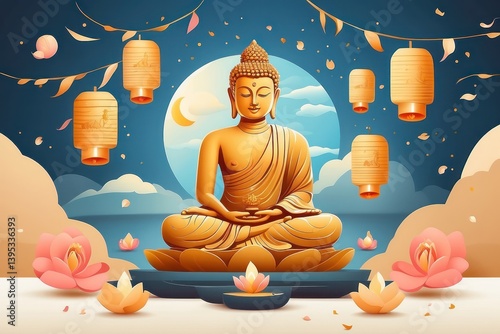 Obraz na płótnie Flat vector illustration of Vesak Day celebration w salonie