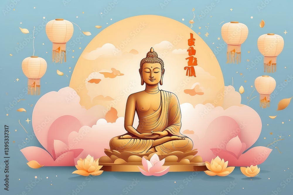 Flat vector illustration of Vesak Day celebration