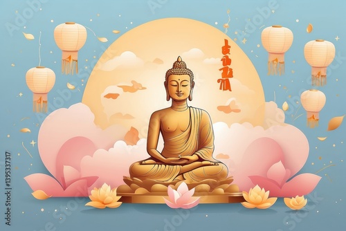 Obraz na płótnie Flat vector illustration of Vesak Day celebration w salonie