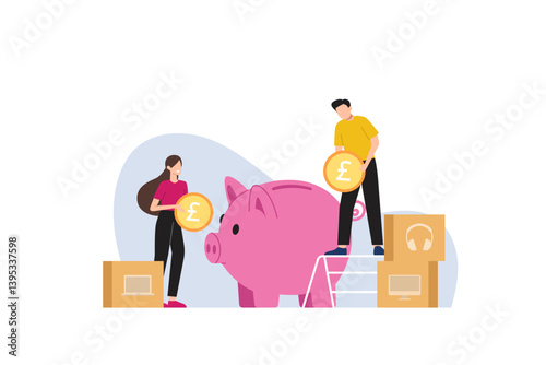 illustration of a person saving in a piggy bank