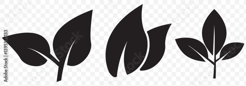Three stylized black and white plant icons on a Transparent background. EPS 10.