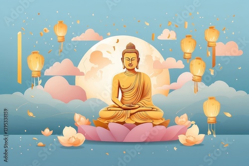 Obraz na płótnie Flat vector illustration of Vesak Day celebration w salonie