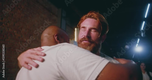 Congregation members embracing each other during a Christian church event, expressing unity and spiritual connection