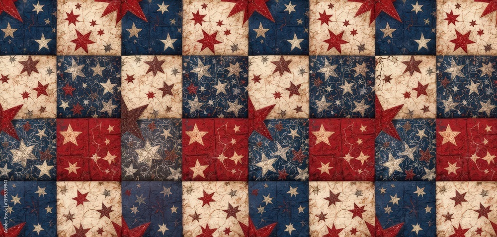  Quilted American Flag A Warm and Inviting Seamless Pattern Featuring a Patchwork Style, Perfect for Home Decor