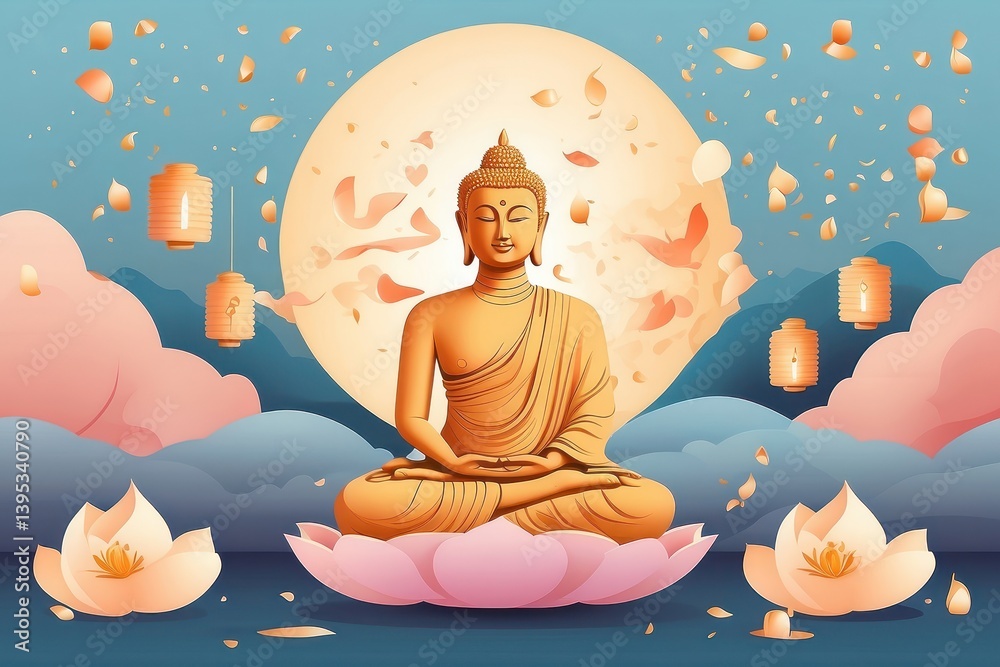 Flat vector illustration of Vesak Day celebration