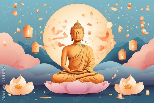 Obraz na płótnie Flat vector illustration of Vesak Day celebration w salonie