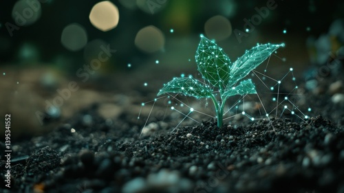A digital sprout emerges, symbolizing growth and technological connection.