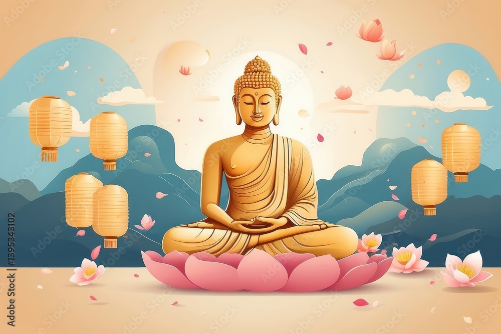 Flat vector illustration of Vesak Day celebration