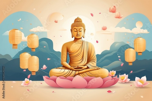Obraz na płótnie Flat vector illustration of Vesak Day celebration w salonie