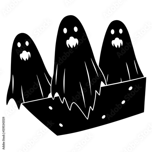 Halloween floating ghosts in silhouette style. Ideal for party invites, digital downloads, and decor items.