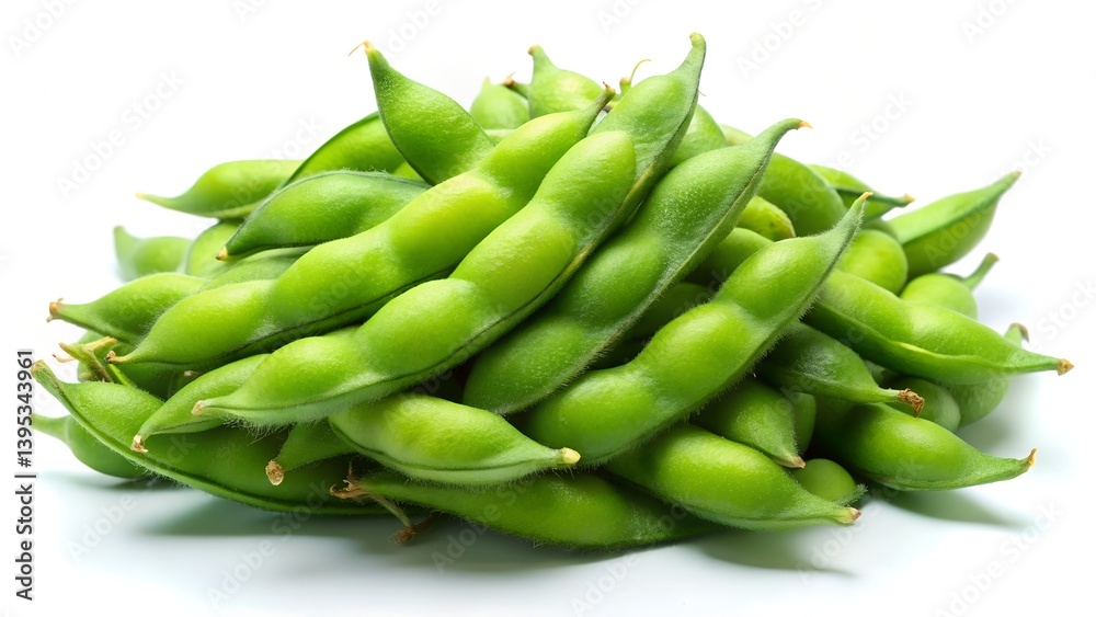 Fresh Edamame Pods with Vibrant Green Color and Smooth Texture Isolated on White Background
Fresh Edamame Pods with Vibrant Green Color and Smooth Texture Isolated on White Background