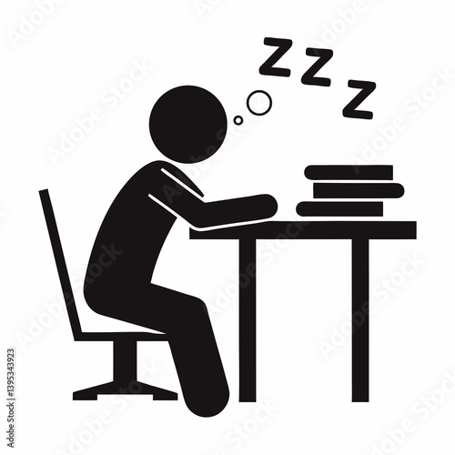 Sleeping Student Illustration Exhausted After Studying Near Books Stack Icon