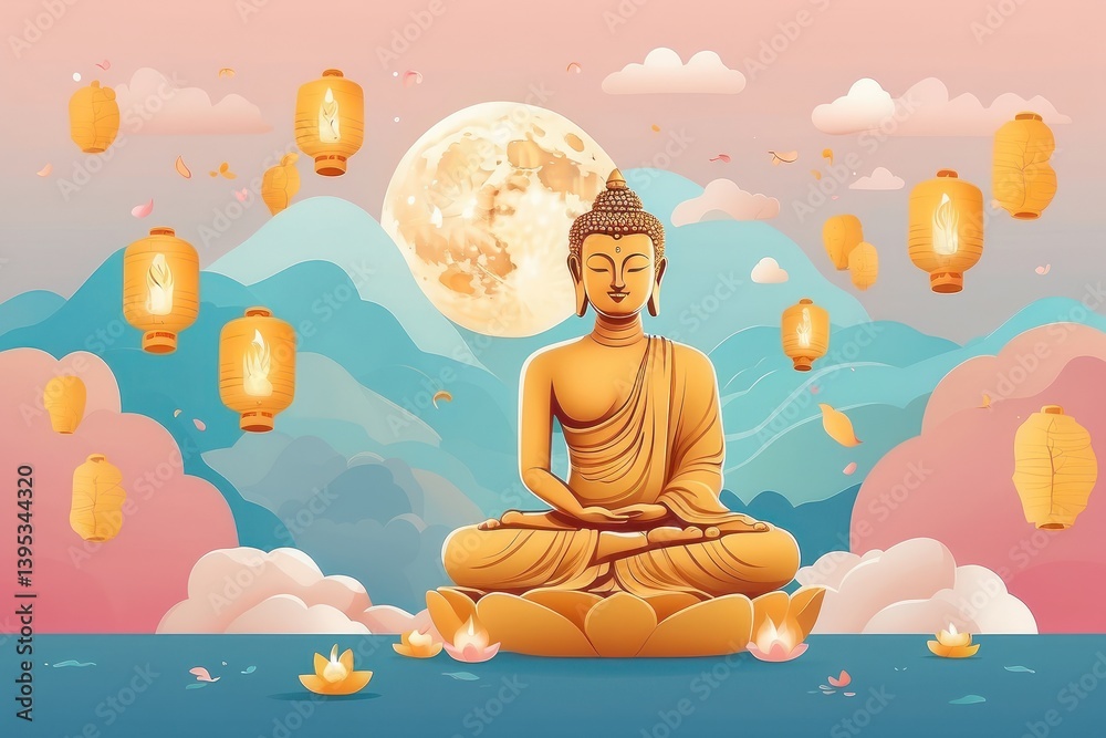 Flat vector illustration of Vesak Day celebration