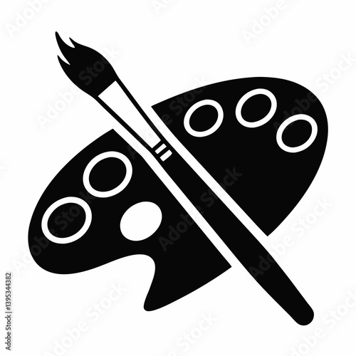 Black And White Art Palette With Paintbrush Design For Creative Projects