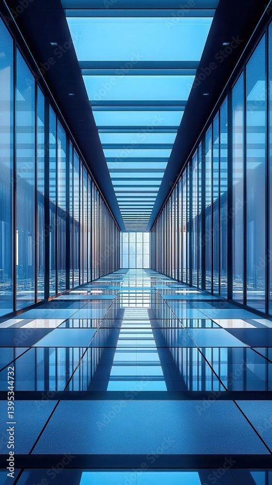 Fototapeta premium Hyper-modern architecture, mirrored intersection walkway, 3D illustration