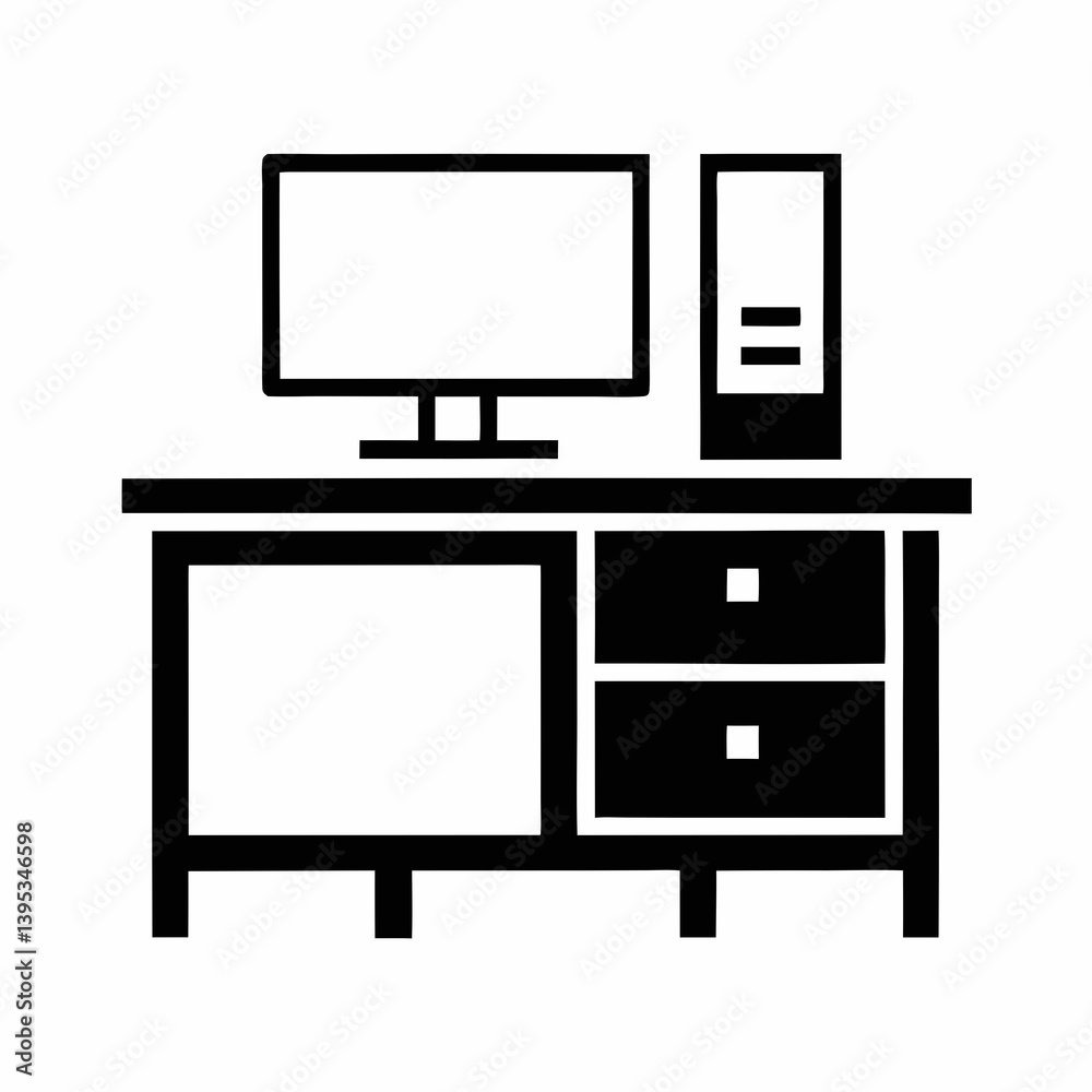 Computer Desk Vector Icon With Monitor And Tower Unit On Isolated Background Computer Desk Vector Icon With Monitor And Tower Unit On Isolated Background