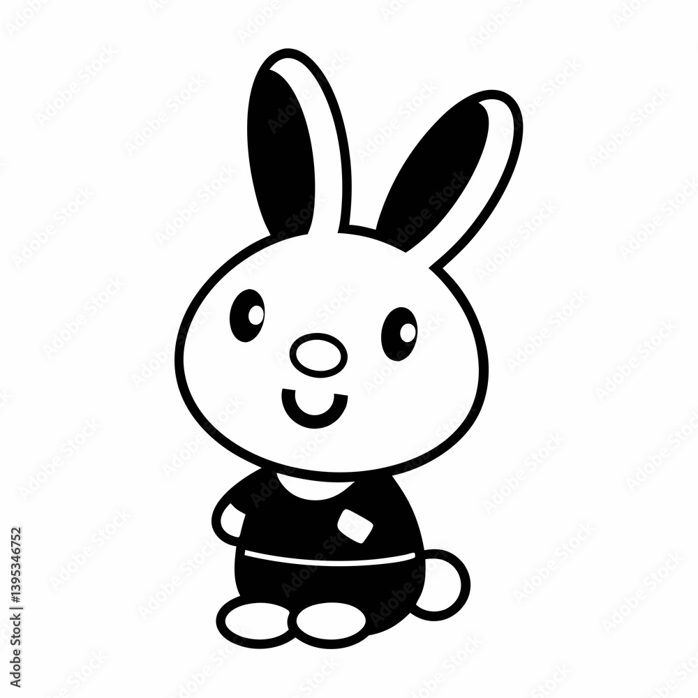 Cute Rabbit Vector Illustration In Black And White Style Cute Rabbit Vector Illustration In Black And White Style