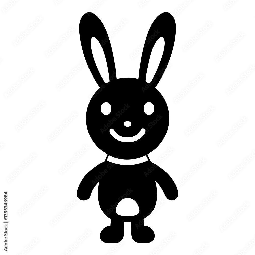Obraz premium Cartoon Rabbit Character Black And White Illustration Standing Isolated On White Background