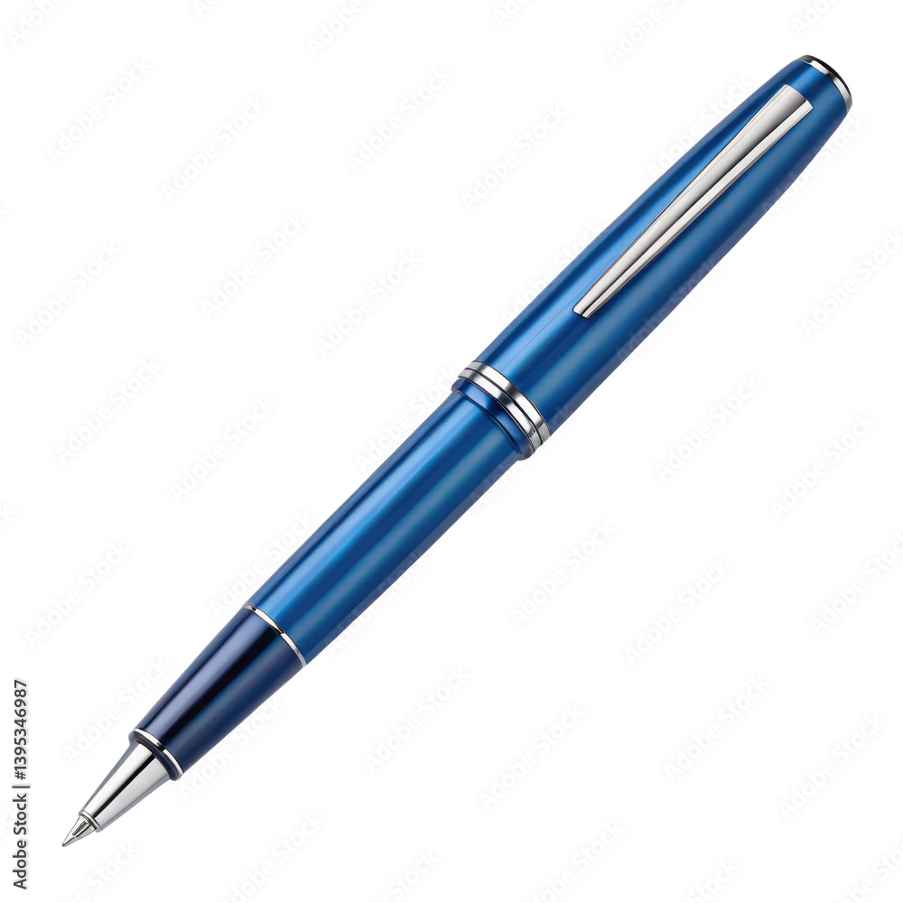 sleek blue fountain pen with shiny silver clip, perfect for writing and signing documents elegantly sleek blue fountain pen with shiny silver clip, perfect for writing and signing documents elegantly