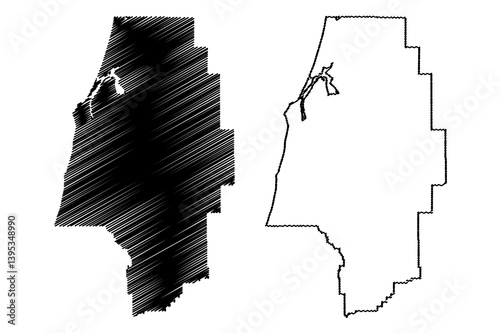 Coos County, Oregon State (U.S. county, United States of America, USA, U.S., US) map vector illustration, scribble sketch Coos map