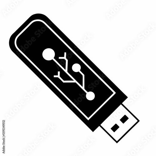 Black And White Usb Flash Drive Storage Device For Data Transfer Icon