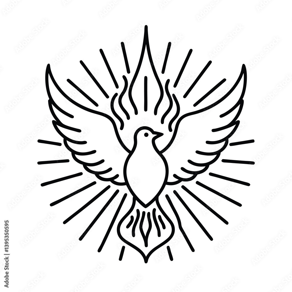 Fototapeta premium Dove Descending Surrounded by Tongues of Fire