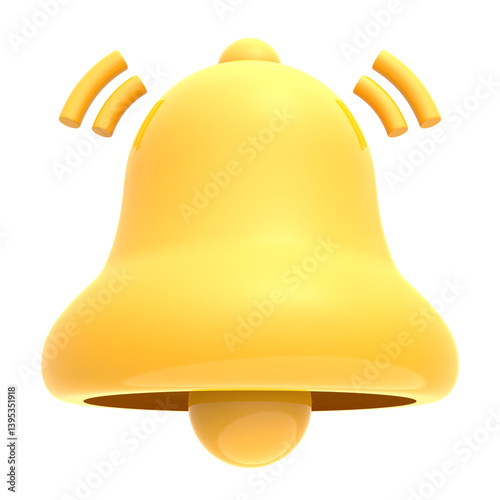 3d notification bell icon isolated on transparent background. 3d render yellow ringing bell with new notification for social media reminder. Realistic icon