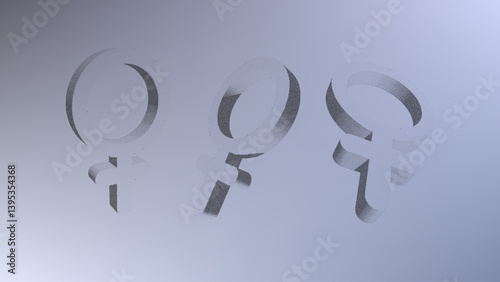 Dotwork pattern female symbol. Black noise stipple dots  mirror of venus. Sand grain effect. Black dots grunge banner, poster. 3d symbol from different angles. Grainy gradient noise dotwork pattern.