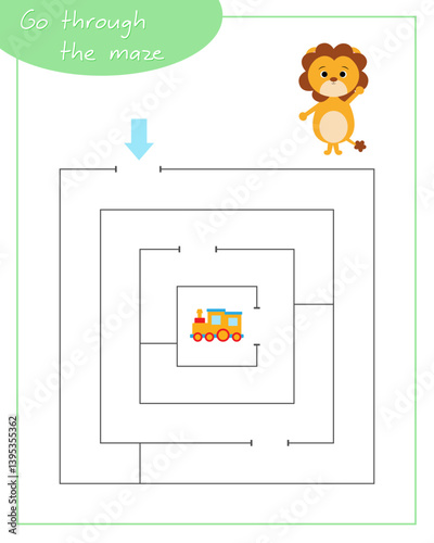 A square labyrinth with lion for children. Mini game for children. Development of logic.