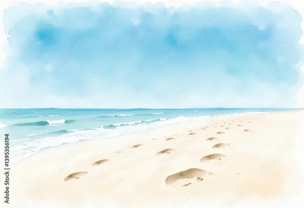 Delicate Watercolor Footprints Light and Airy Coastal Illustration Delicate Watercolor Footprints Light and Airy Coastal Illustration
