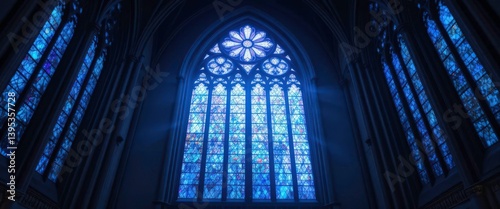  Deep Blue and Violet Stained Glass with Intricate Leading Detail