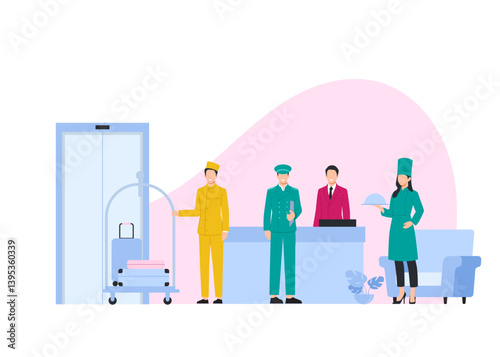 hospital reception healthcare workers flat illustration