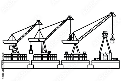 Cargo Crane Line Art Unique Mechanical Construction Illustration