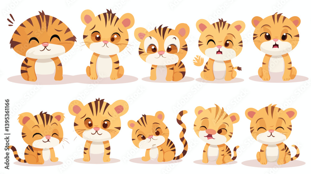 Adorable Tiny Tiger with Emotions and Emoji Collection for Creative Projects Adorable Tiny Tiger with Emotions and Emoji Collection for Creative Projects