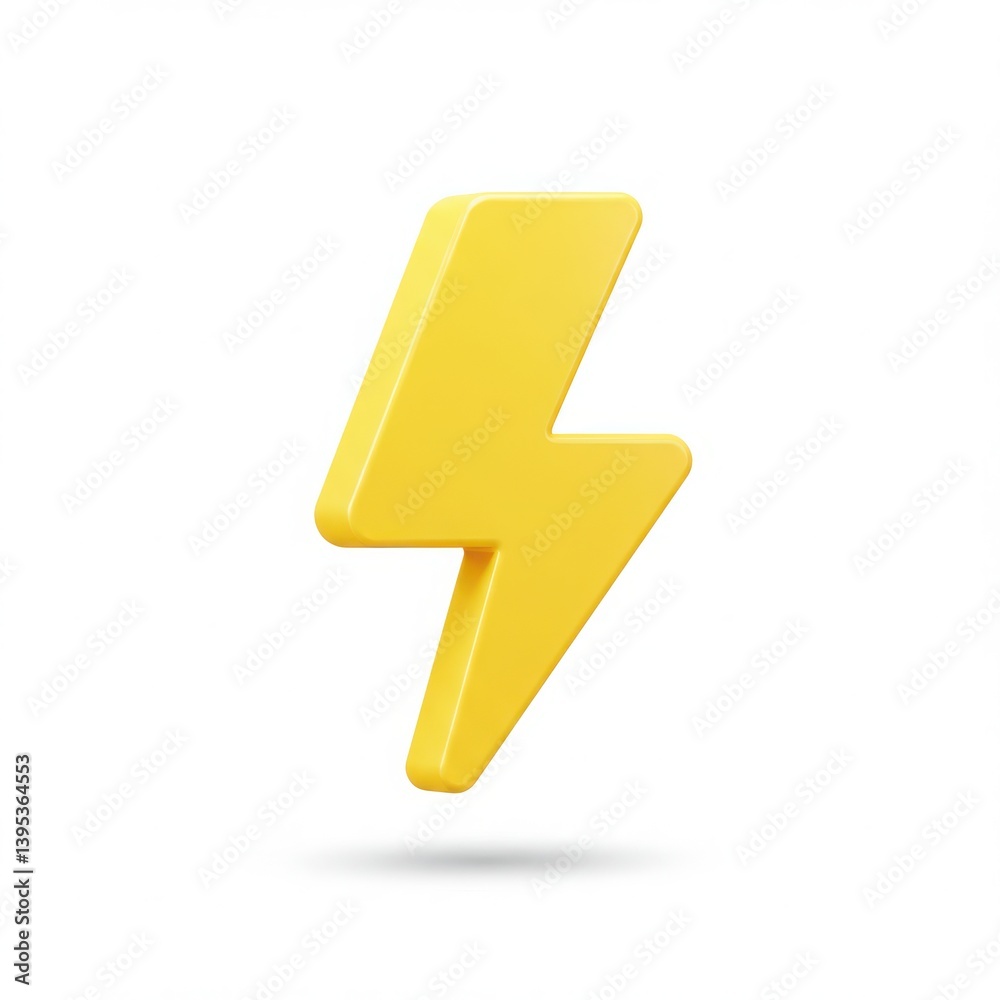 Yellow lightning bolt icon with glossy finish and minimalist 3D design isolated on white background Yellow lightning bolt icon with glossy finish and minimalist 3D design isolated on white background