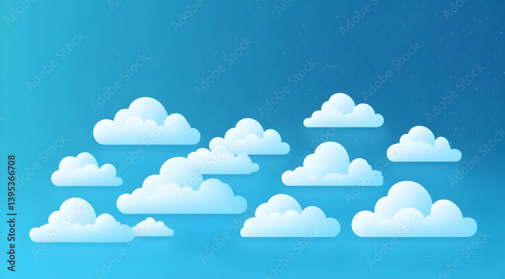 A serene illustration of fluffy clouds against a vibrant blue sky, perfect for depicting tranquility and nature. A serene illustration of fluffy clouds against a vibrant blue sky, perfect for depicting tranquility and nature.