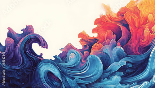 Colorful vector illustration of vibrant waves, vector art, vector design, vector graphics, vector background, vector illustration, colorful background, white space on the left side for copy text, whit