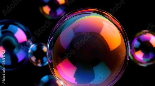 Colorful soap bubbles, vibrant hues, abstract design