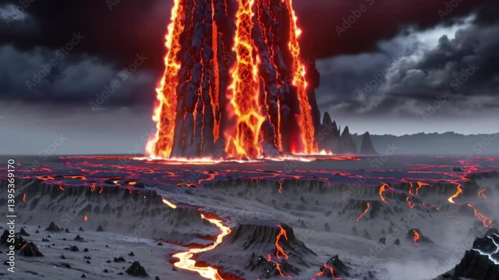 A hyper realistic fantasy burning fire in the forest lava, ai generative
