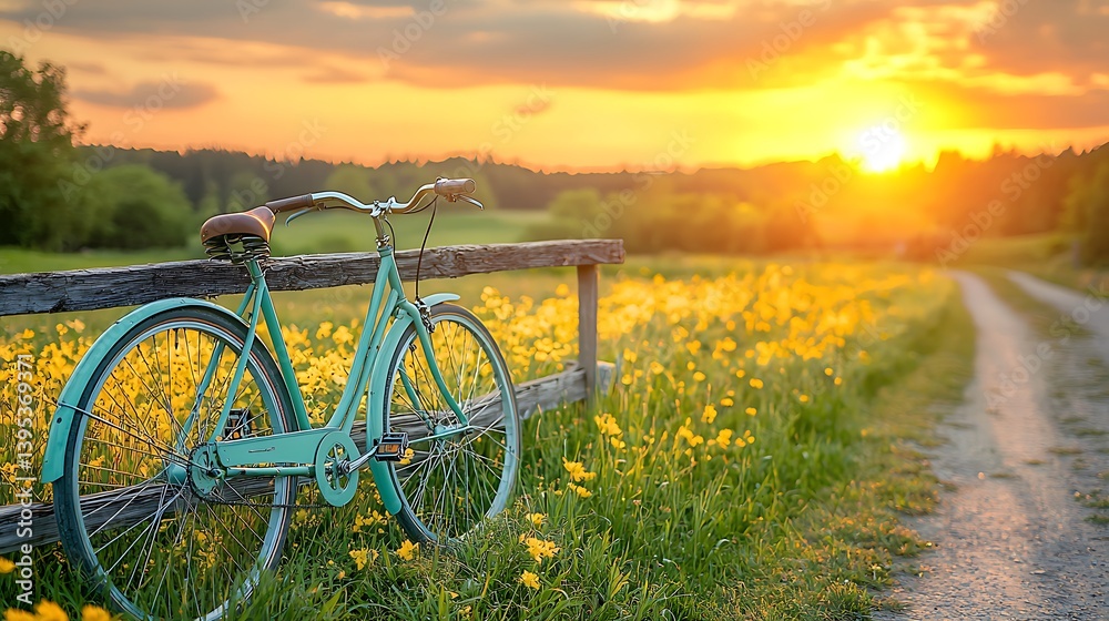 Obraz premium Sunset bike path meadow