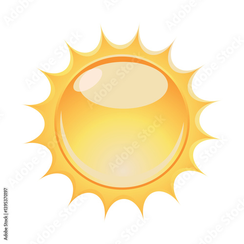Sun icon 3D. Hot sunlight. Day, morning. Abstract golden solar sign. EPS 10 Vector Illustrations