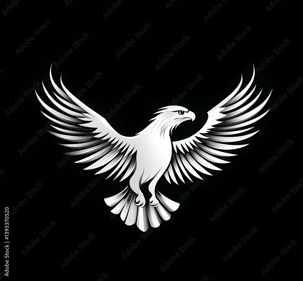 Fototapeta premium A stunning illustration of a soaring eagle, showcasing powerful wings and majestic presence against a black backdrop.