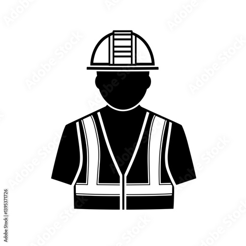 Construction worker silhouette wearing a hard hat and safety vest on a clean, minimalist background
