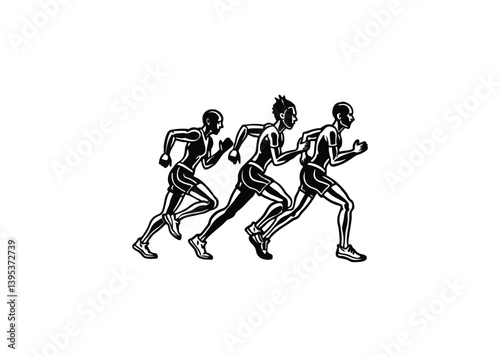 Silhouette of runners isolated on a white background