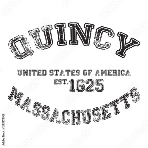 vintage college varsity massachusetts's quincy city slogan emblem print with grunge effect for graphic tee t shirt or sweatshirt - vector
