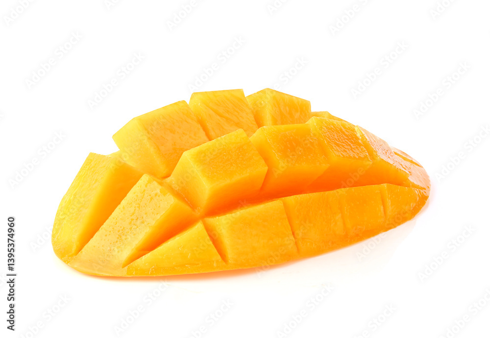 Ripe mango cut in cube on whitw background Ripe mango cut in cube on whitw background