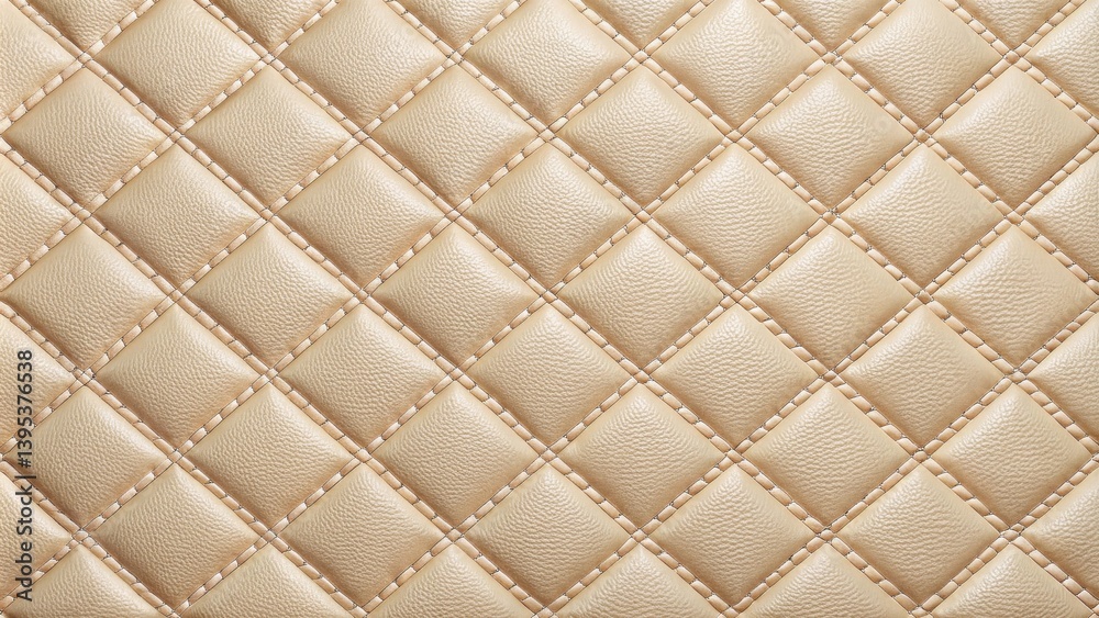Naklejka premium Diamond-stitched beige leather texture background ideal for upholstery, furniture, and fashion design applications