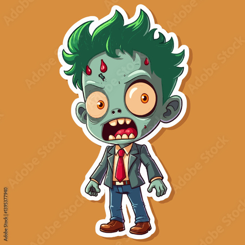 Cute Halloween Zombie Sticker for Spooky Party Decor – Fun and Scary Cartoon Design
